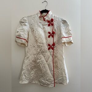 SOLD - Vintage Handmade Cream and Red Silk Top